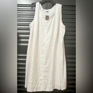 NWT J Jill 3X 100% Linen & Cotton White Sleeveless Midi Tunic Tank Dress Summer
